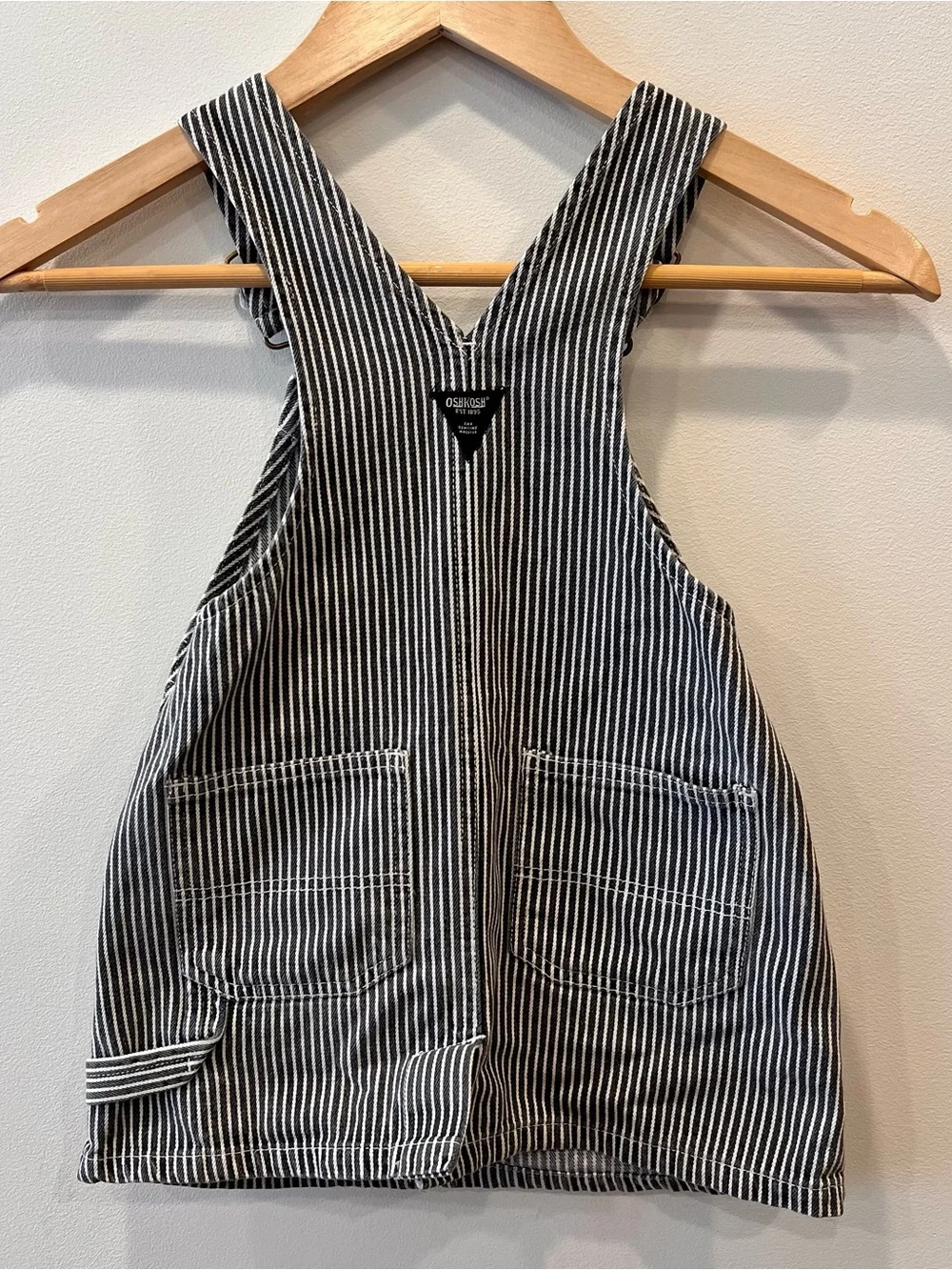 Vintage OshKosh B'gosh Gray Stripe Denim Overall Dress Girls Toddler 2Y EUC
